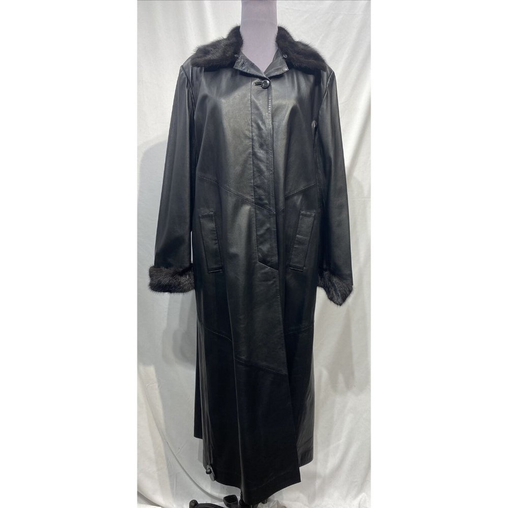 black leather coat w/ ranch mink collar + cuffs